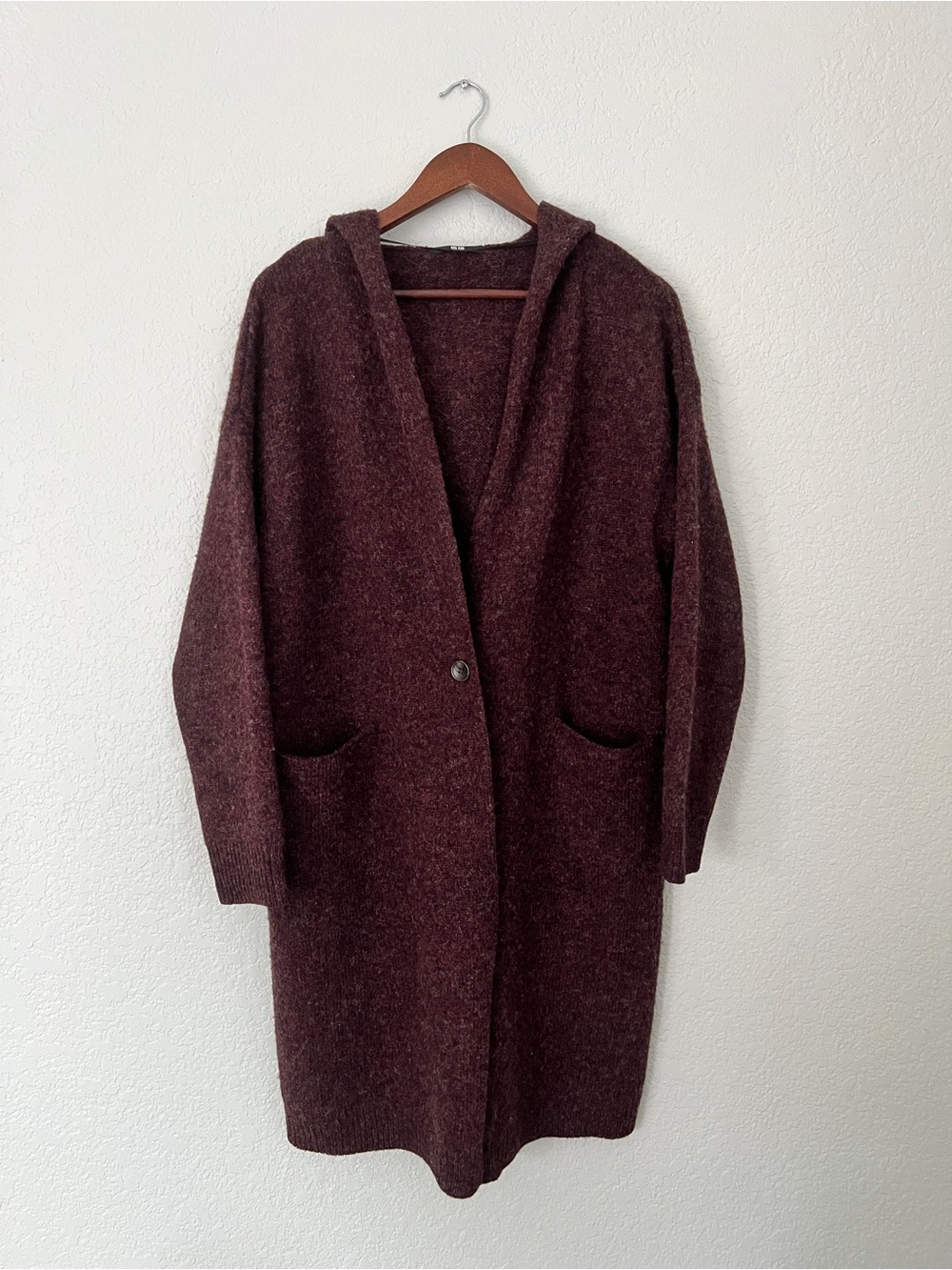 Uniqlo Hooded Longline Cardigan - Burgundy